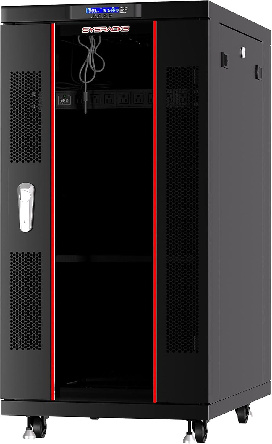 Sysracks 32U 39-Inch Deep Server Rack Cabinet It Enclosure Server Cabinet with Accessories - LCD Screen - Thermostat - PDU - Casters - 4 Fans �C Shelf
