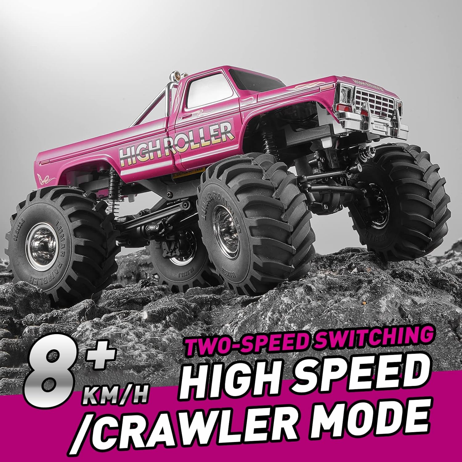 WOWRC FMS 1/24 Smasher Monster RC Crawlers - FCX24 RC Truck 8km/h 2 Speed Transmission for Adults, 2.4Ghz Remote Control Car RTR with USB Charger, Red
