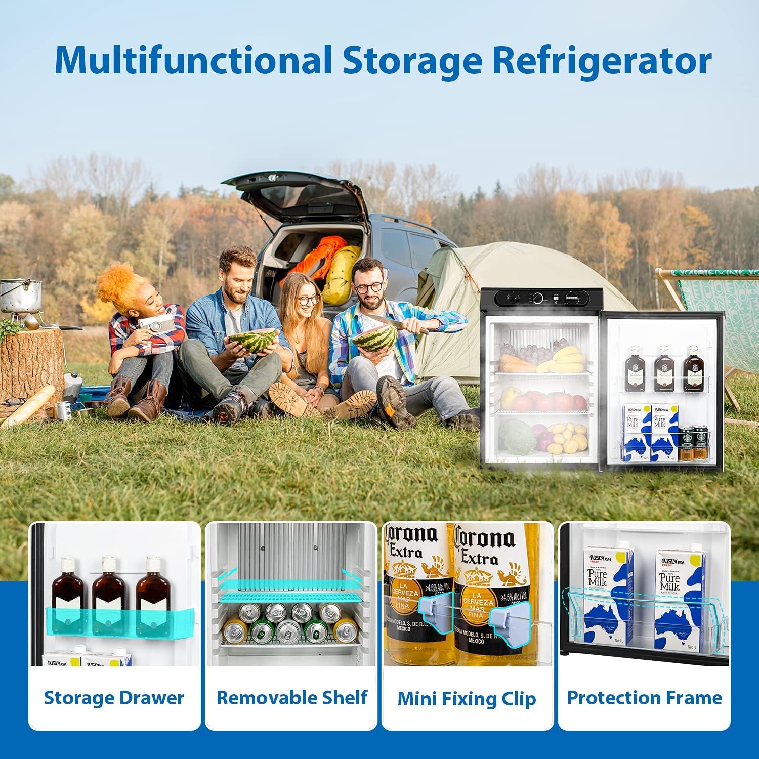 Propane Refrigerator 3 Way Camper Gas Fridge 120V 12V LPG 2.1 Cu.Ft RV Refrigerator for Outdoor Caravan Motorhome Off-Grid Cabin Boat Apartment Office Kitchen, Black