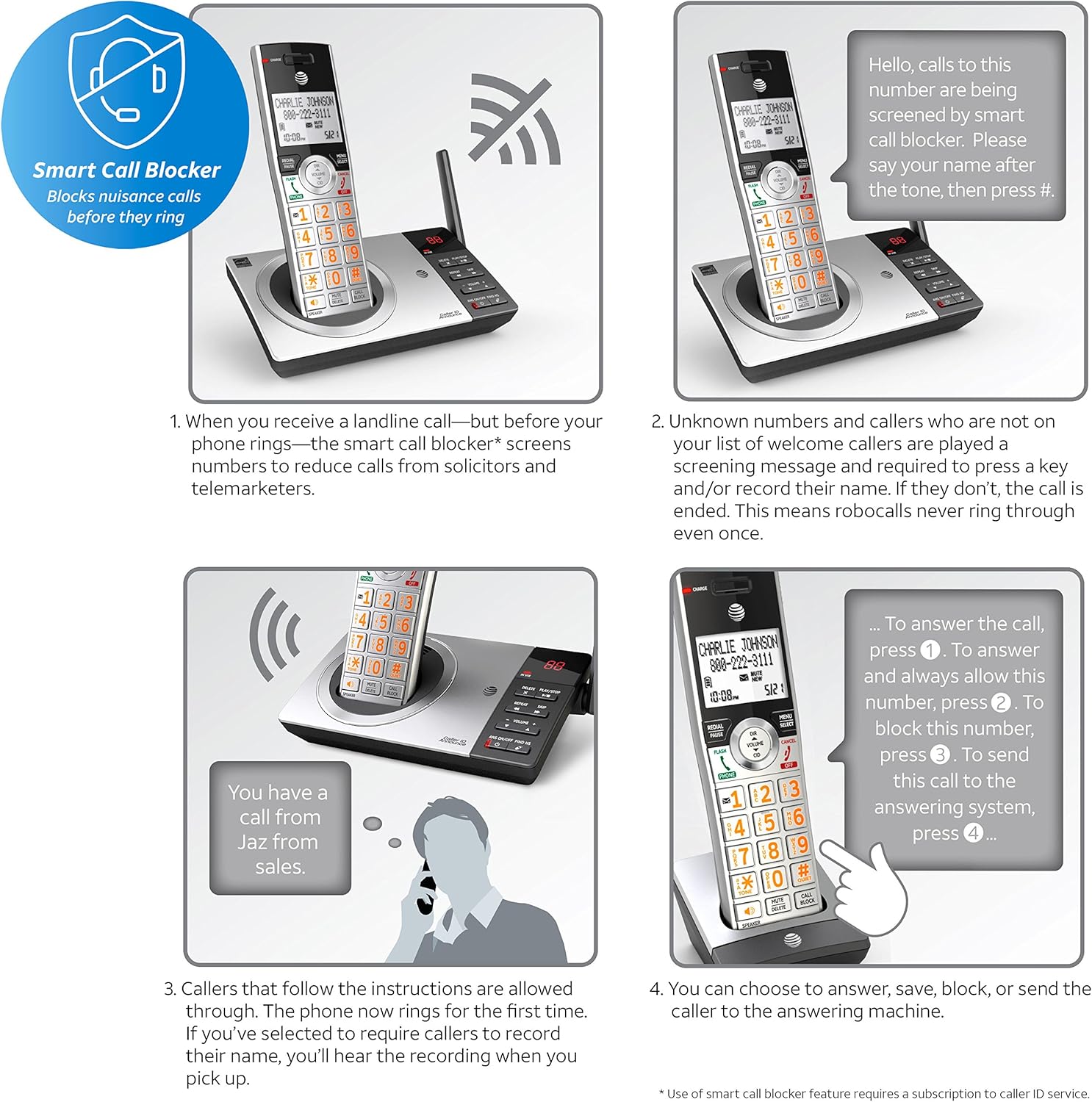 AT&T CL84107 DECT 6.0 Expandable Corded/Cordless Phone with Smart Call Blocker, Black/Silver with 1 Handset