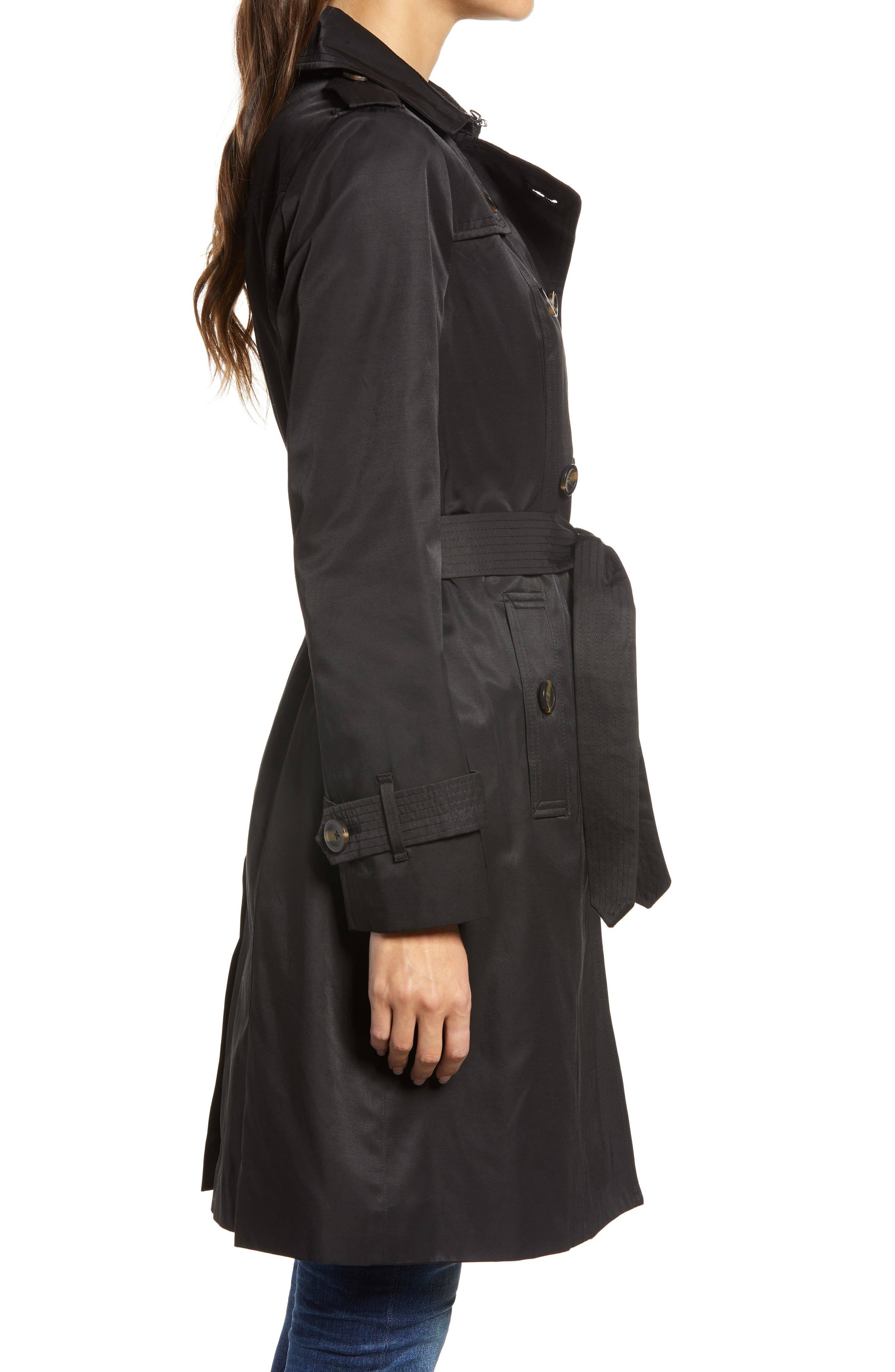 London Fog Double Breasted Trench Coat with Removable Hood - Red - X-Small