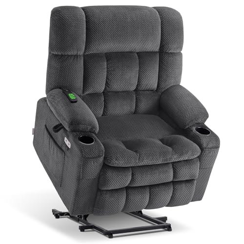 MCombo Dual Motor Power Lift Recliner Chair with Massage and Heat for Elderly People, Infinite Position, USB Ports, Cup Holders, Fabric 7890 (Medium-Regular, Burgundy)