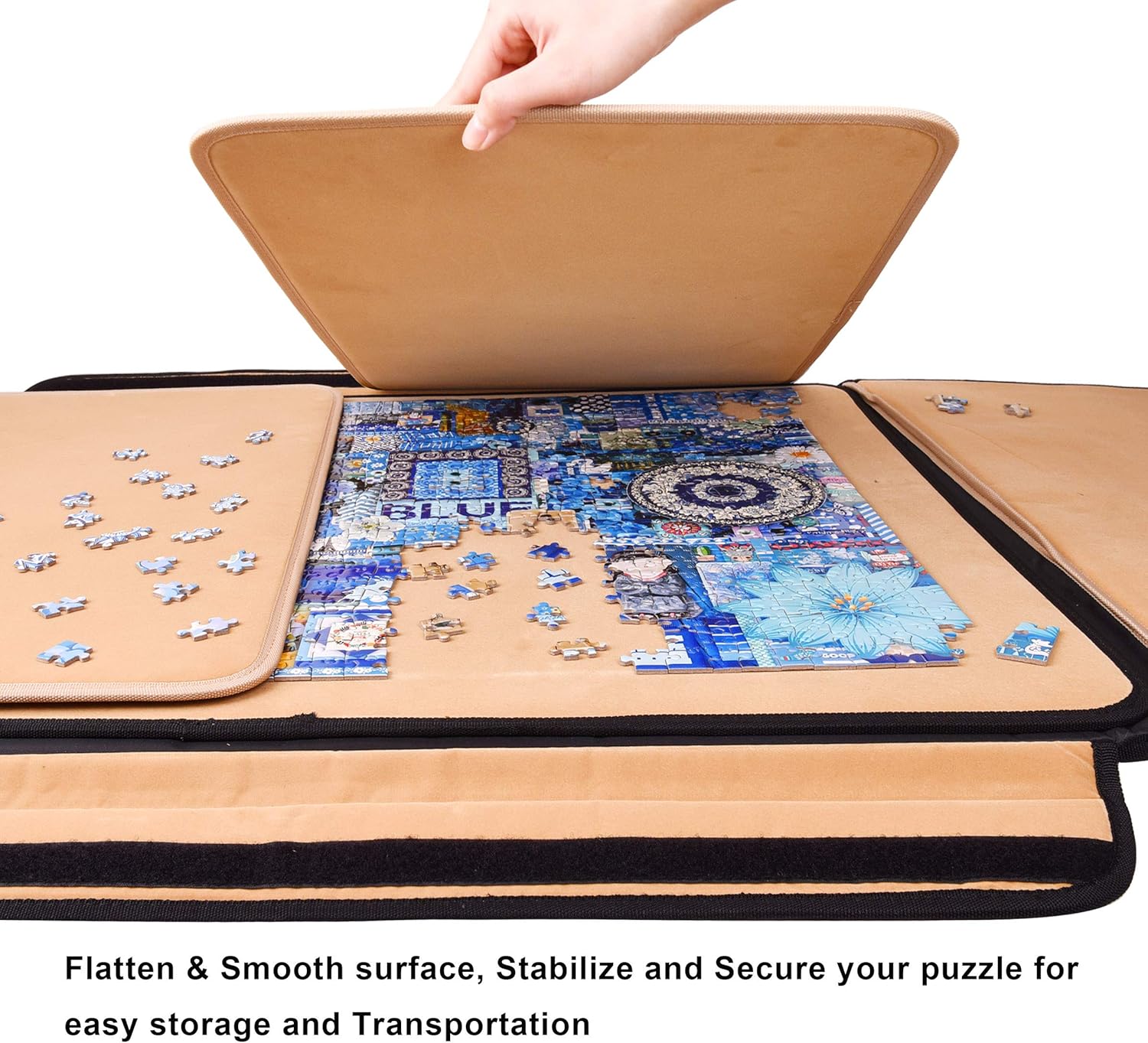 Rekcopu 1500 Pieces Jigsaw Puzzle Board, Portable Puzzle Board, Jigsaw Puzzle Table Board, Puzzle Keeper Puzzle Caddy with Sorting Trays & Detachable Board,Non-Slip Surface, Medium