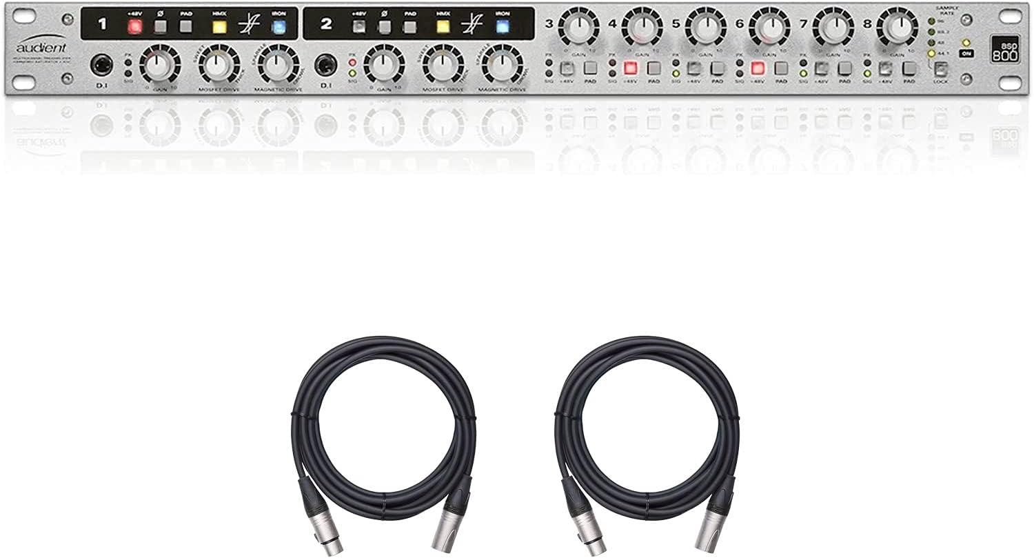 Audient Audio ASP800-8 Channel Microphone Preamplifier with HMX & Iron and 2 XLR Mic Cables