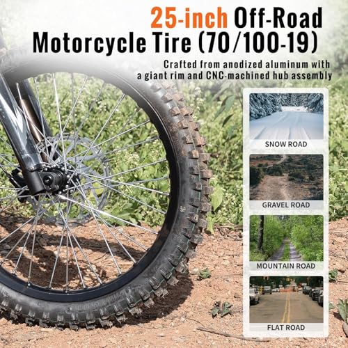 GT73PRO/GT73 Electric Dirt Bike for Adults, 3000W 60V 50MPH //2400W 48V 37MPH, 36.4AH Dual Battery Ebike Up to 85 Miles, 25" Motorcycle Tire, UL2849 All Terrain for Mountains, Snow, Sand, Road