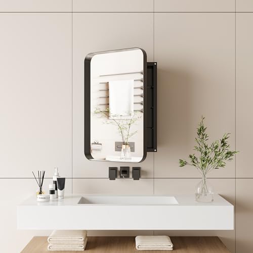 Recessed Metal Framed Medicine Cabinet with Mirror and Adjustable Shelves - Wall Mounted Storage Solution for Modern Bathrooms - Elegant and Functional Bathroom Accessory (White)