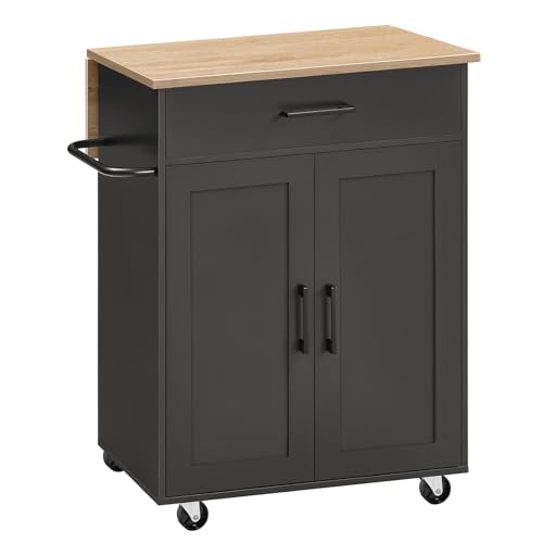 Kitchen Island on Wheels with Drop Leaf, Folding Countertop Kitchen Island Cart, Kitchen Island Table with Towel Rack, Drawer, for Kitchen, Dining Room, White and Natural KINW12501