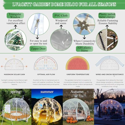 Garden Dome Igloo 12FT Clear Bubble Tent Outdoor for Garden, Weather Proof Pod Camping Patio Igloo Tent for Backyard Canopy Gazebos Screen House Room Lean to Greenhouse