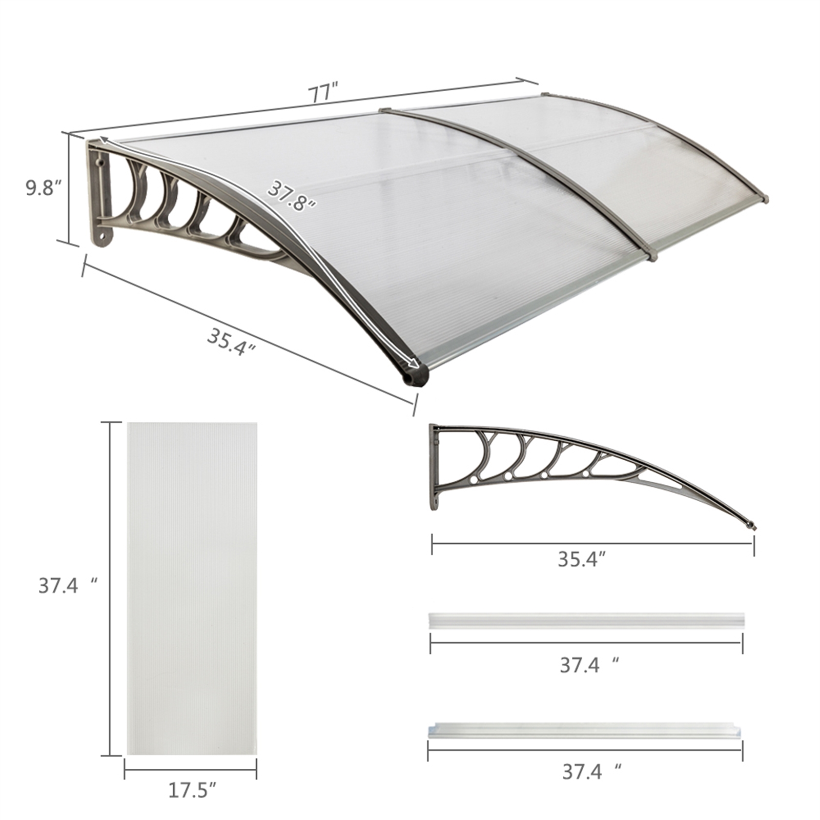 Eaves Canopy, 80 x 40'' Door & Window Rain Cover Household Application Eaves Brown Board & Black Holder