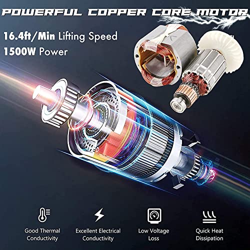 3 in 1 Electric Hoist Winch, 1100LBS Portable Hoist Lift Crane 16FT/MIN 110 Volt Winch with Remote Control Electric Winch, 110V 500W with Overload Control