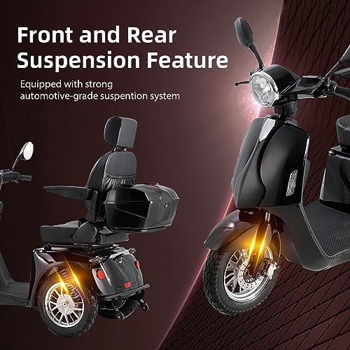 Folding Mobility Electric Trike 60V 800W,Mobility Scooters for Adults,3 Wheel Lightweight Portable Power Travel Scooters,36 Miles Long Range Electric Powered Wheelchair Device (Black)