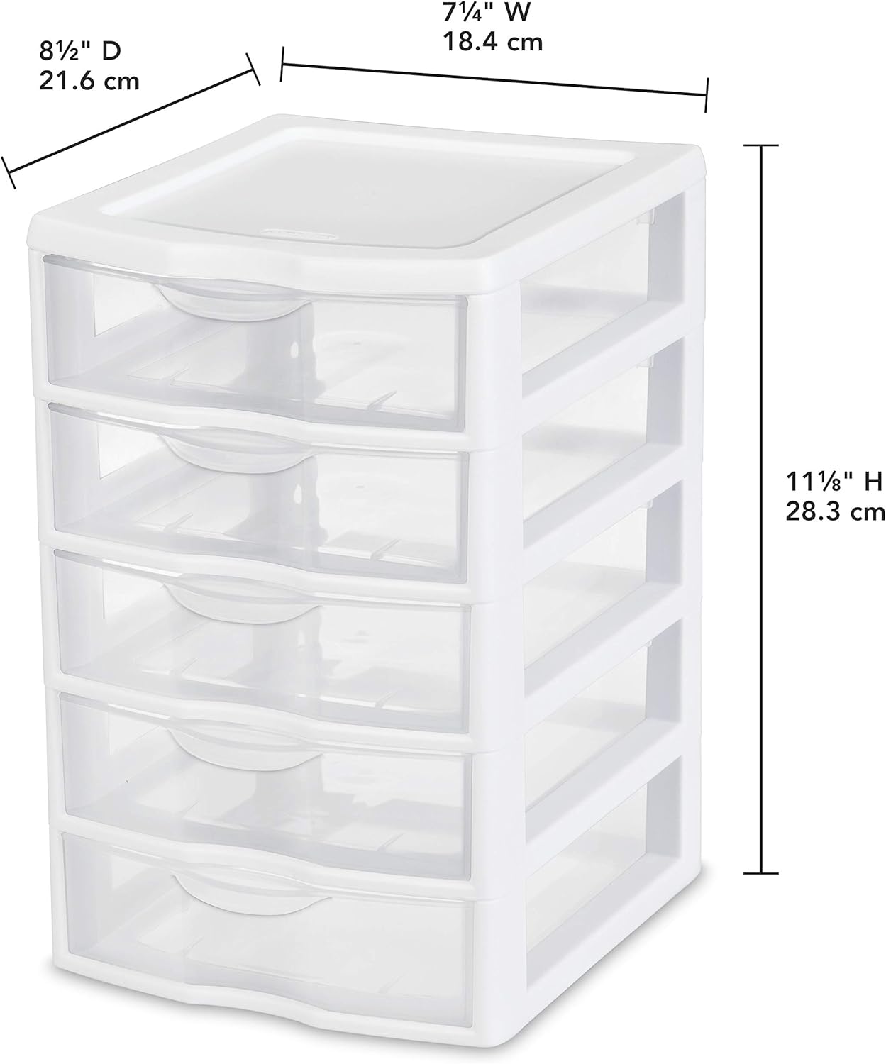 Sterilite 20758004 Small 5 Drawer Unit, White Frame with Clear Drawers, 4-Pack Pack of 2