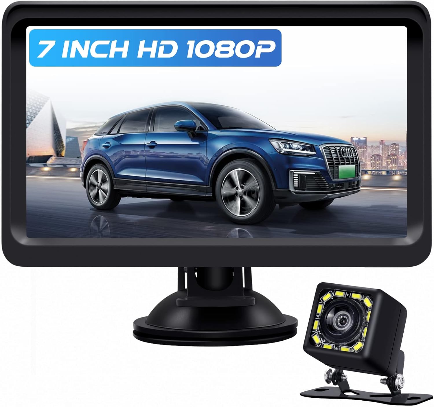 CDSPY Backup Camera for Car HD 1080P with 7 Inch Monitor Kit IP69 Waterproof Rear View Camera Super Night Vision 12 LED Reverse Wired Back Up Camera System for Car Pickup Truck SUV, Easy DIY Install Pack of 2
