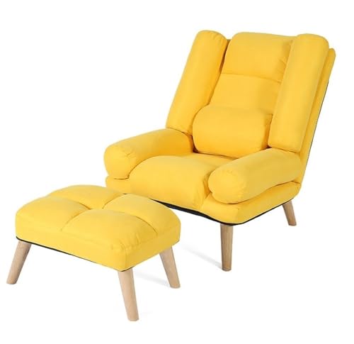 Modern 2 in 1 Chaise Lounge Chair with Ottoman, Versatile Accent Chair with 5 Adjustable Angles, Convertible Sleeper Chair for Living Room and Bedroom(Yellow)