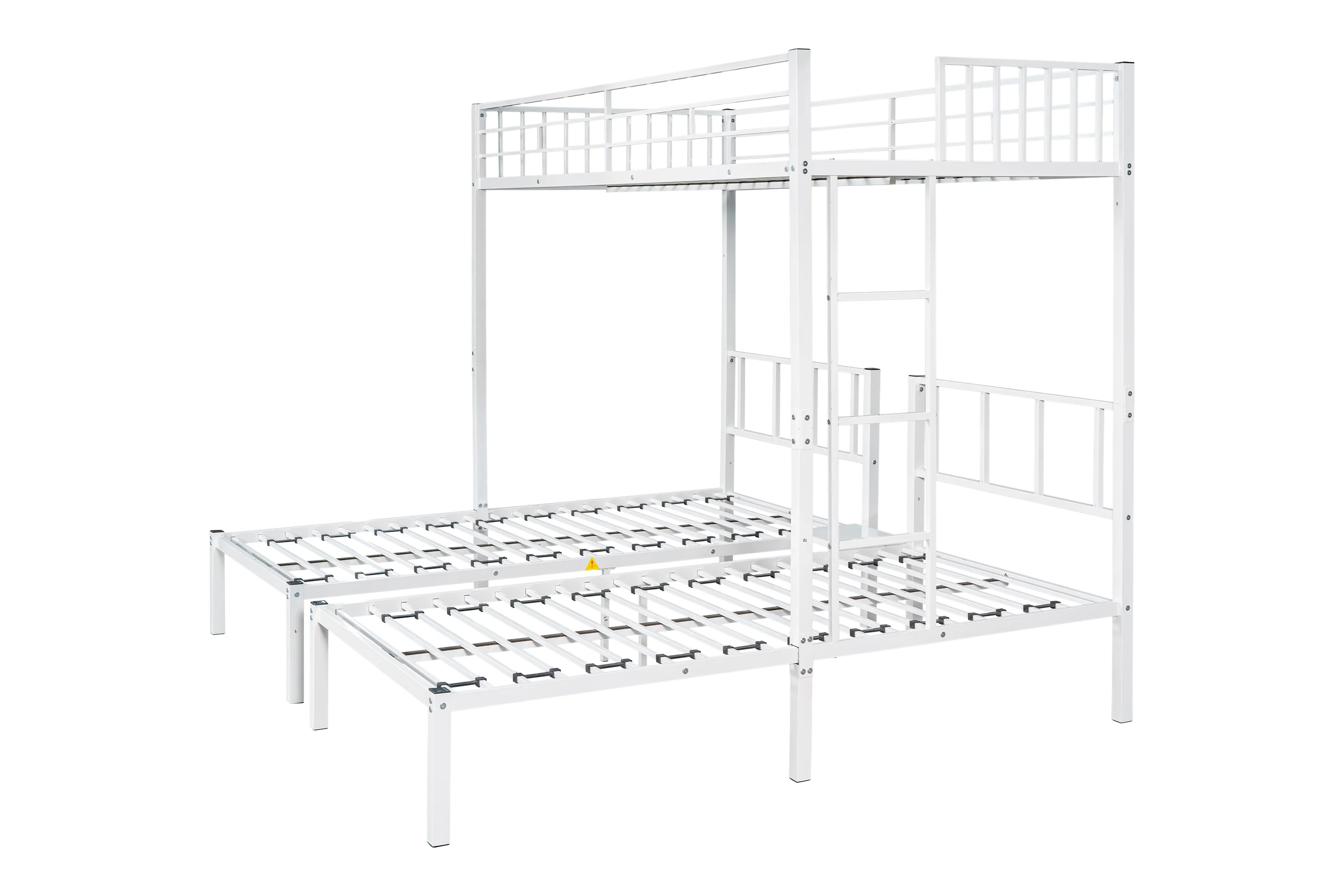 Triple Bunk Beds, Metal Twin XL over Twin & Twin Bunk Bed for 3, Kids Triple Bunk Can be Separated into 3 Beds (White)