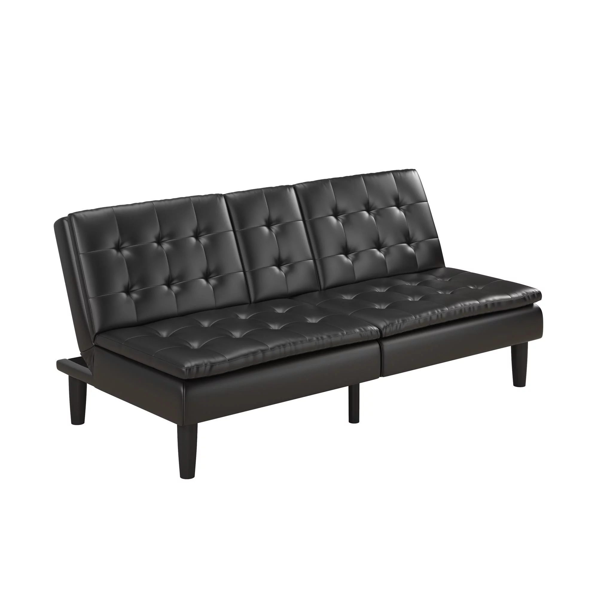 Mainstays Memory Foam Futon with Cupholder and USB, Black Faux Leather