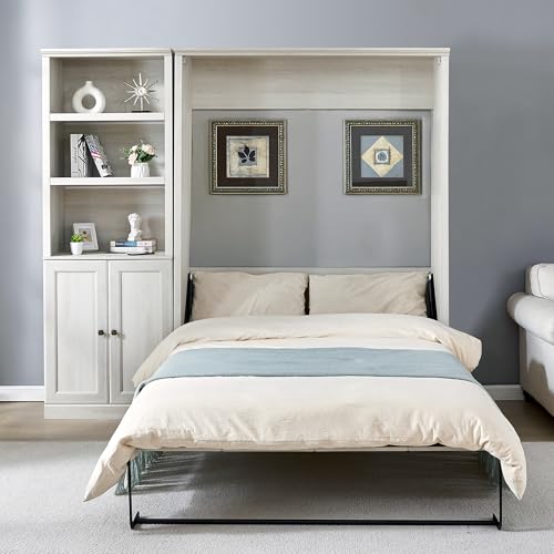 Queen Size Murphy Bed Wall Bed with a Storage Shelf, Space-Saving Wall Bed for Multipurpose Guest Room or Home Office - Gray