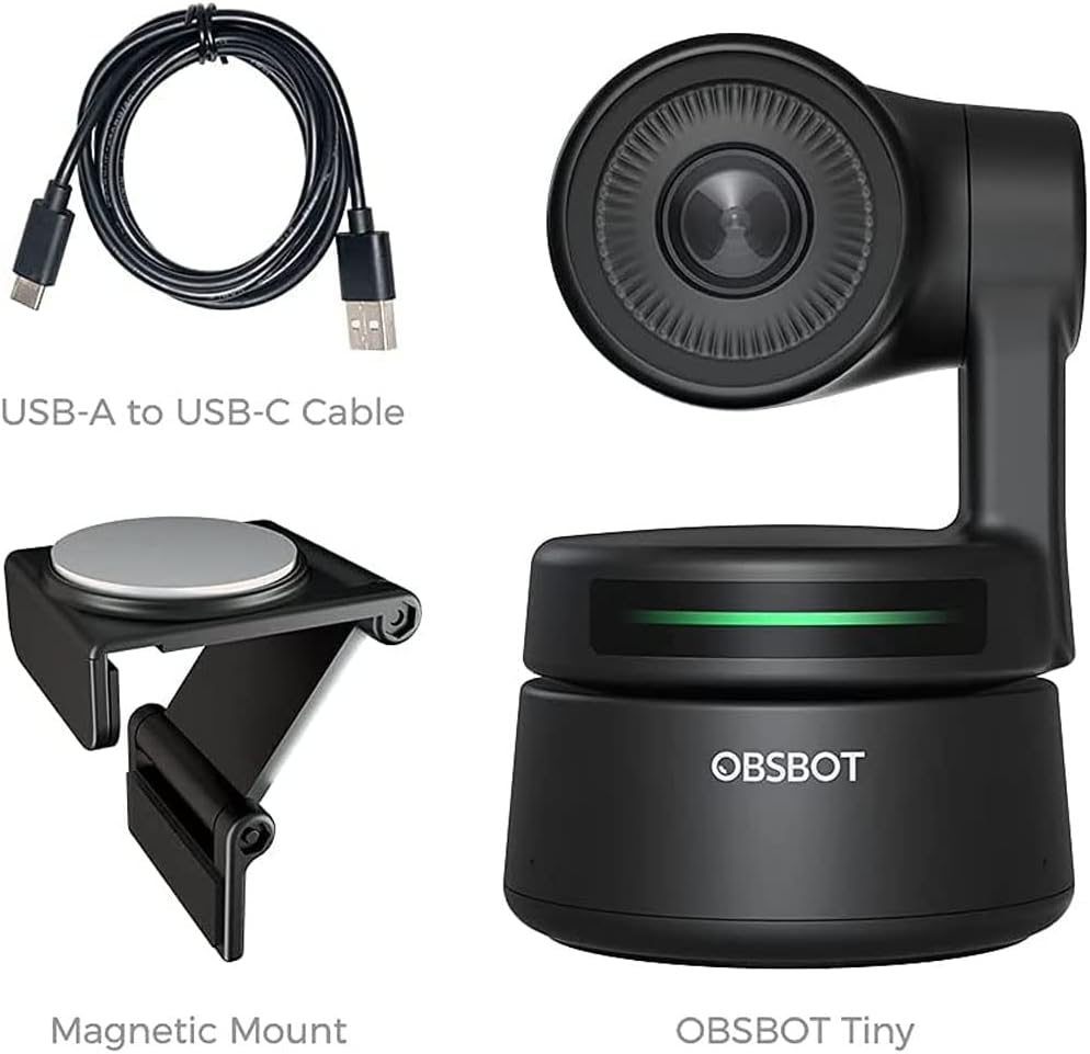 OBSBOT OWB-2004-CE Tiny AI-Powered PTZ Webcam 1080p HD Bundle with 1 YR CPS Enhanced Protection Pack