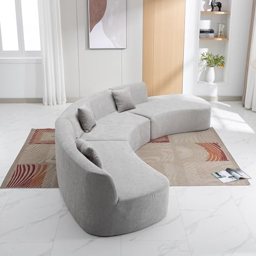 136.6" Stylish Curved Sofa Sectional Sofa Chenille Fabric Sofa Couch with Three Throw Pillows for Living Room, Grey Living Room Sectionals, Home & Kitchen Furniture