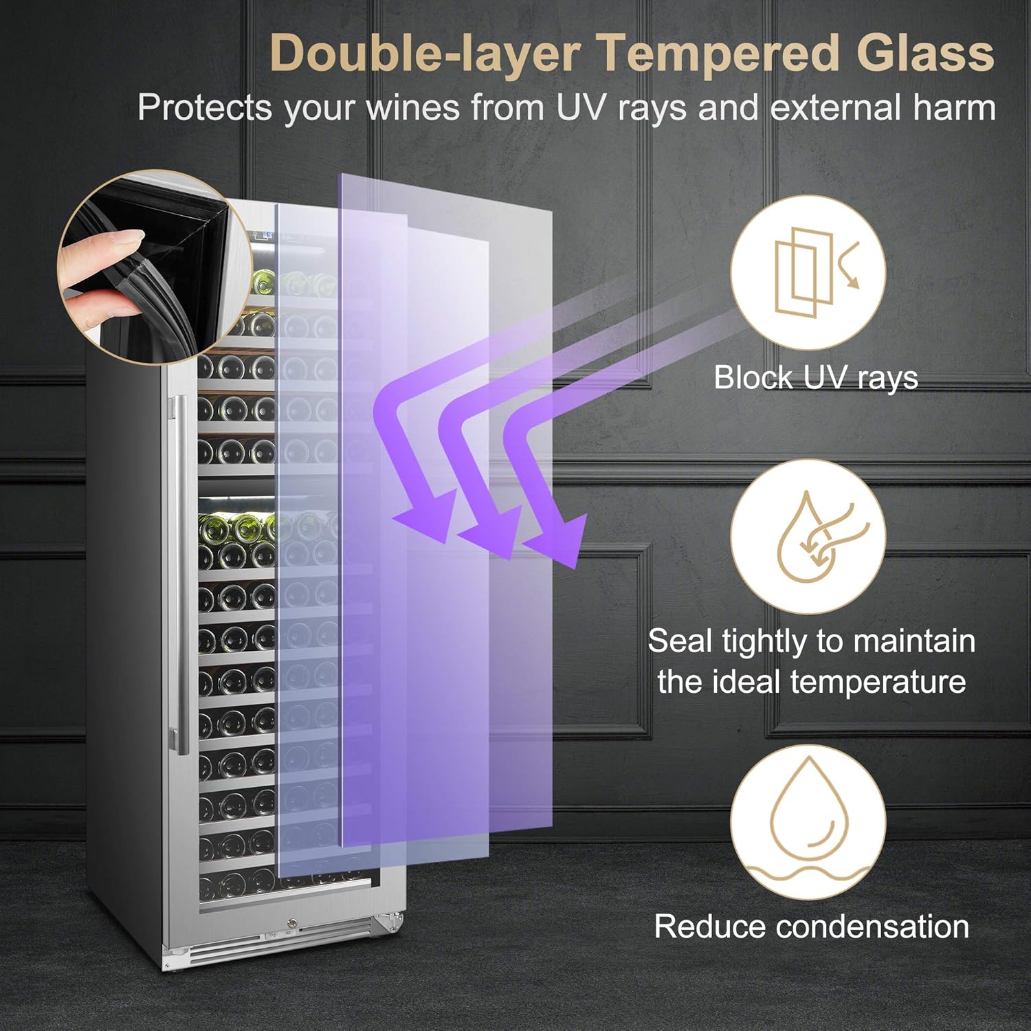 Wine Cooler Refrigerator 153 Bottle Built-in Dual Zone Wine Cooler, Seamless Stainless Steel Trimmed Door, 24 Inch