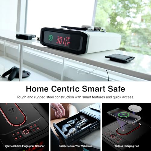 VAULTEK DS5i Smart Station™ Biometric Smart Safe with Dual Wireless Phone Charger + Auto Open Drawer + Bluetooth Safe Management (Covert Black)