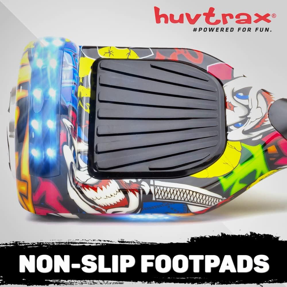 HUVTRAX Graffiti Hoverboard | Latest Model w/ Durable 6.5 Aluminum Wheels (NOT Plastic) Built-in Bluetooth & Speaker, Fun LED Lights, and Carrying Case