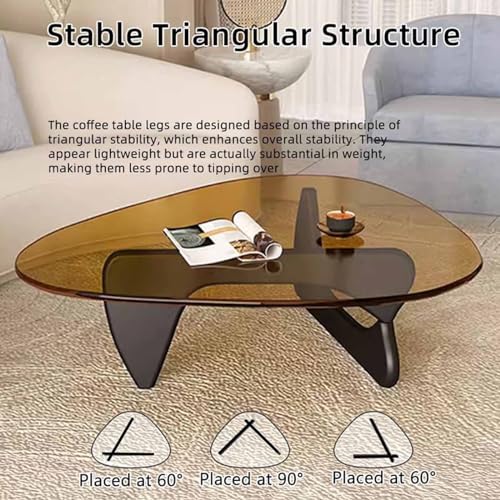 N/A Glass Coffee Table, Modern Triangle Design with Solid Wood Base and Clear Glass Top, Vintage Mid-Century Style, for Living Room, Patio, Study,I,114 * 82 * 40cm