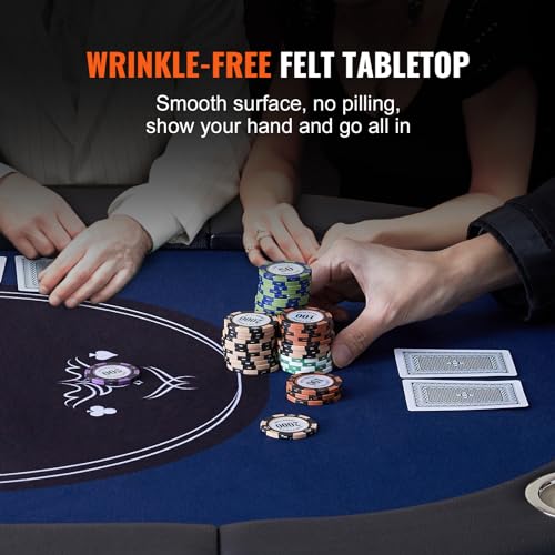 VEVOR 10 Player Poker Foldable Portable Folding Card Board Game, Casino Leisure, Blackjack Texas Holdem Table with Padded Rails and Stainless Steel Cup Holders, 84", Blue