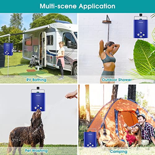 Outdoor Propane Water Heater - 1.6GPM 6L Portable Gas Water Heater, Easy to Install, Propane Tankless Water Heater, Instant Hot Water for Shower - Use for RV Cabin Camping Boat, Blue