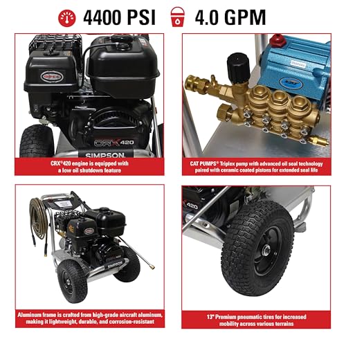 Simpson Cleaning 4200 PSI Gas Pressure Washer, 4.0 GPM Power Washer for Commercial Use, Honda GX390 Engine, 50-Foot Steel-Braided Hose, Aluminum Series, 49-State (ALH4240)