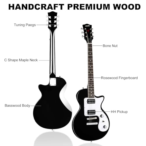 MLP-1 39 Inch Electric Guitar Kit, Beginner LP Full Size Solid Body Electric Guitar With HH Pickups, Gig Bag, Amplifier, Strap, Cable, Picks, String (White)