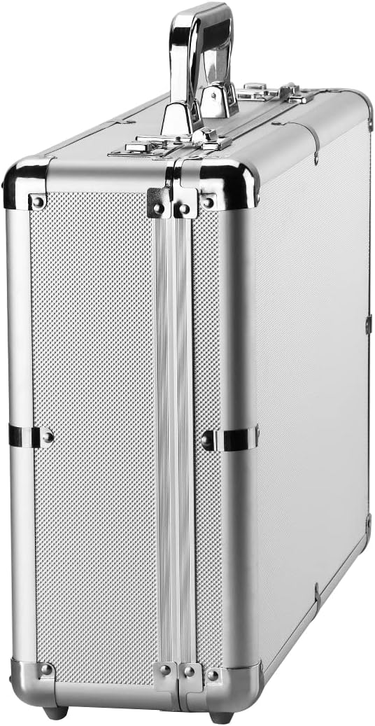 Portable Aluminum Hard Case ToolBox Large Silver Mens Briefcase Aluminum Hard Case Metal Carrying Case Travel Case Suitcase