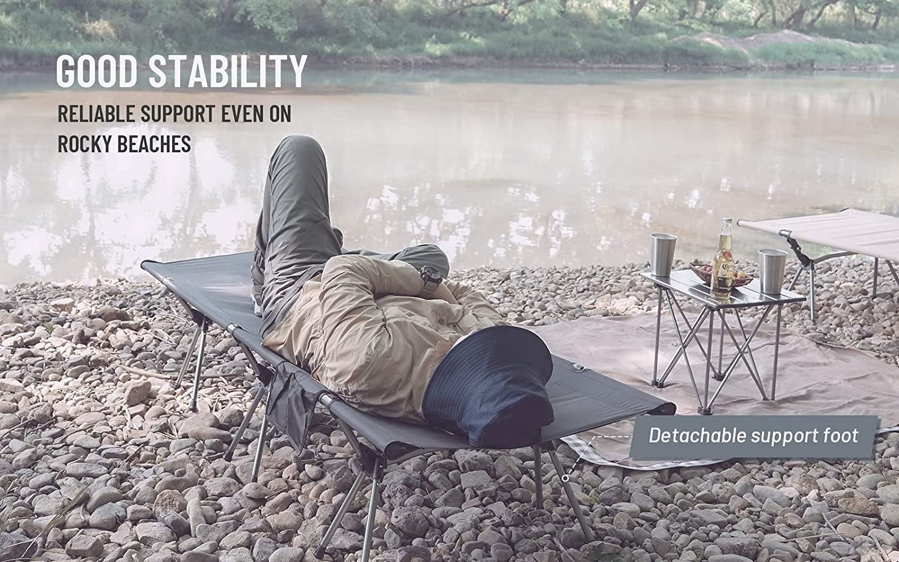 RUO Foldable High/Low 2 Modes Camping Cot with Side Pocket, Extend Legs, Storage Bag, Ultralight & Durable Backpacking Travel Tent Cot, Easy to use for Woman & Man