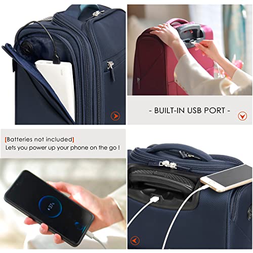 Verage Carry On Underseat Luggage with Wheels & USB Port, Wheeled Spinner Bag Carry-on Luggages for Airlines, Lightweight Suitcase Men Women, Pilots and Crew