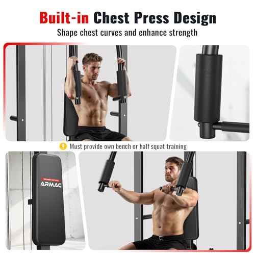 ARMAC Smith Machine, Multi-Functional Power Cage for Home Gym, 2000LBS Squat Rack with Two LAT Pull-Down Systems, Cable Crossover Machine and and More Cable Attachment