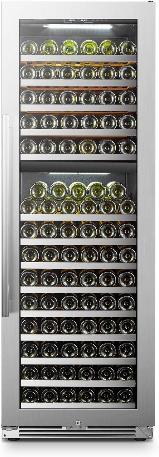 Wine Cooler Refrigerator 153 Bottle Built-in Dual Zone Wine Cooler, Seamless Stainless Steel Trimmed Door, 24 Inch