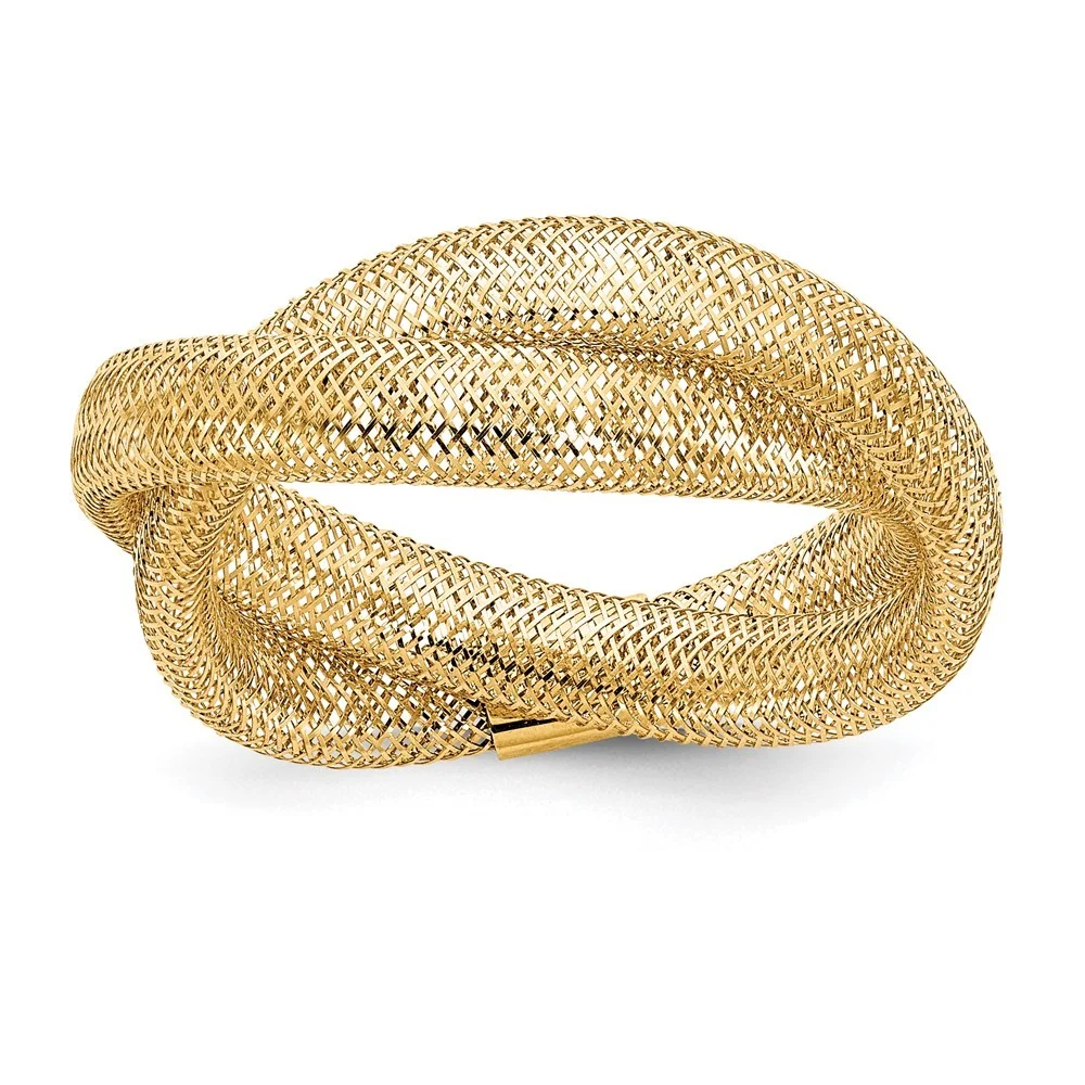 14k Gold Twisted Woven Mesh Stretch Ring Size 7.00 Measures 8mm Wide Jewelry Gifts for Women