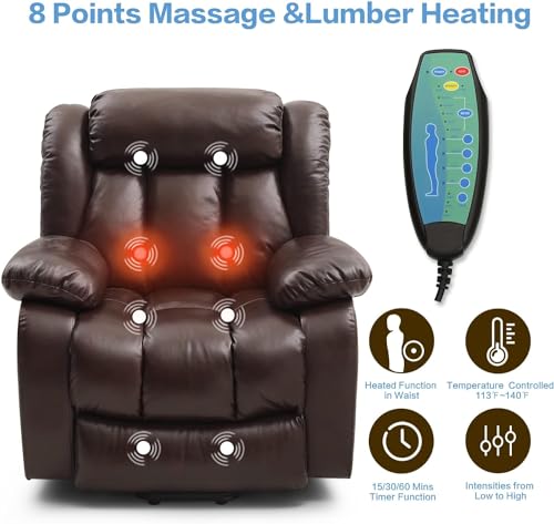 Genuine Leather Infinite Position Dual Motor Large Power Lift Chair Recliner for Elderly with Massage and Heating Lay Flat Electric Power Lift Recliner(Black)