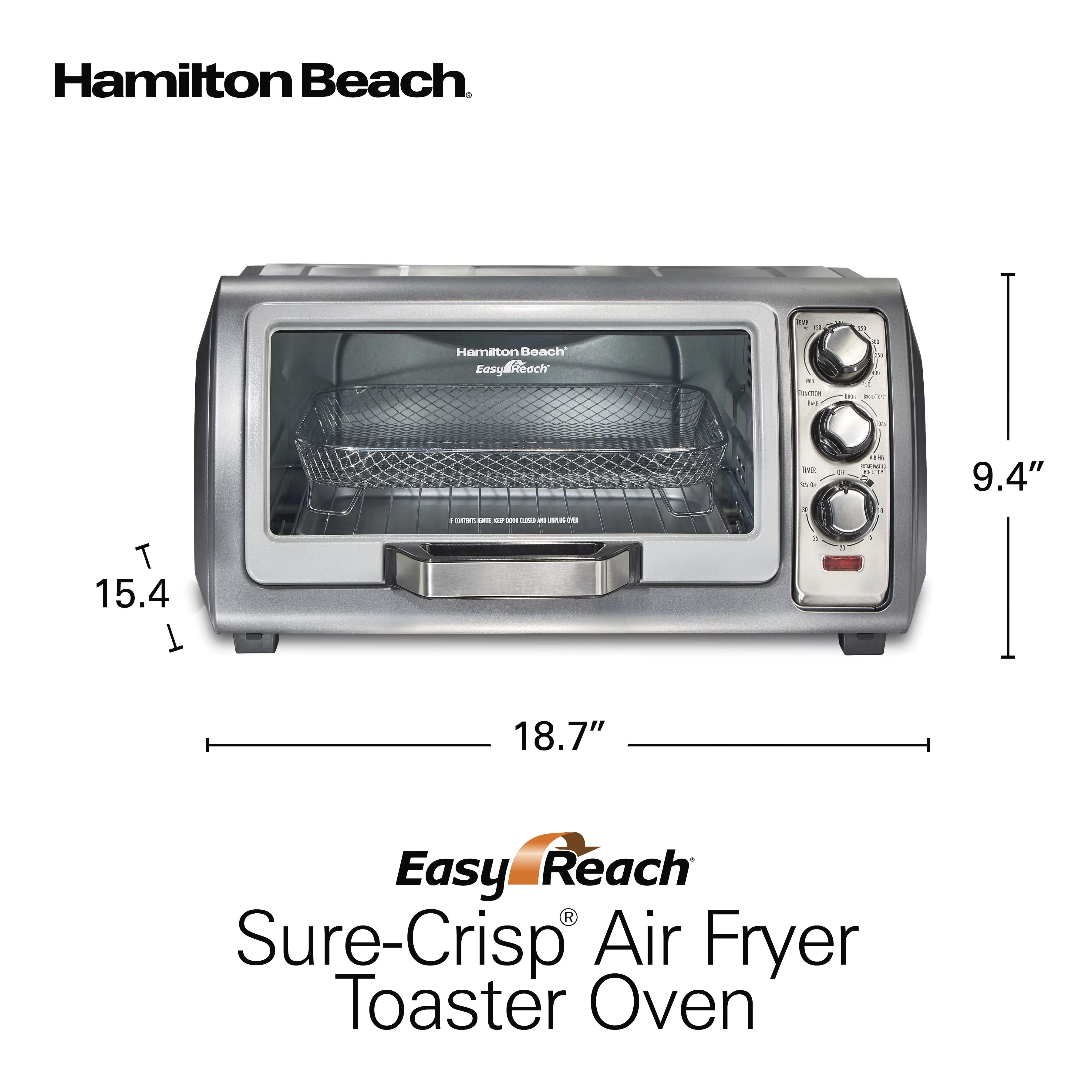 Hamilton Beach Sure-Crisp Air Fryer Toaster Oven with Easy Reach Door, 6 Slice Capacity, Stainless Steel, 31523