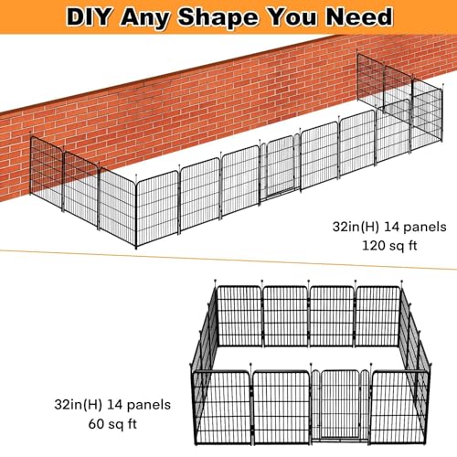 Tall Garden Fence, 32in(H) Dog Fence Outdoor for Yard. 12 Panels Total 27Ft(L) No Dig Fence, Suitable for Indoor or Outdoor Use Play Pens for Puppys, Large Dog Pen, Rabbit Fence for Garden