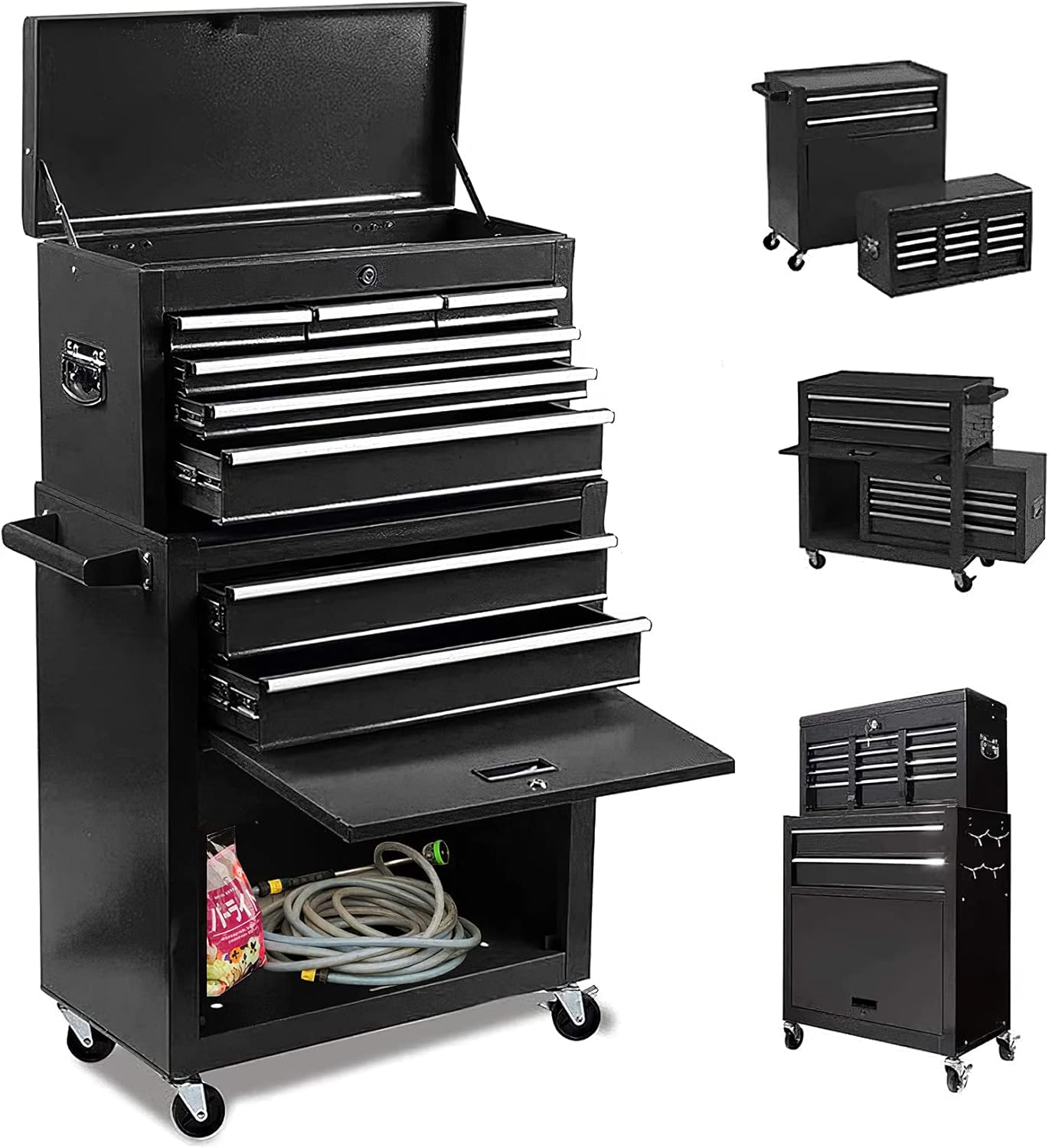 8-Drawer Big Rolling Tool Chest Organizers, Removable Tool Storage Cabinet and Top Chest with Drawers and Lock, Portable Tool Box with Wheels for Warehouse,Garage,Repair Shop (Blue)