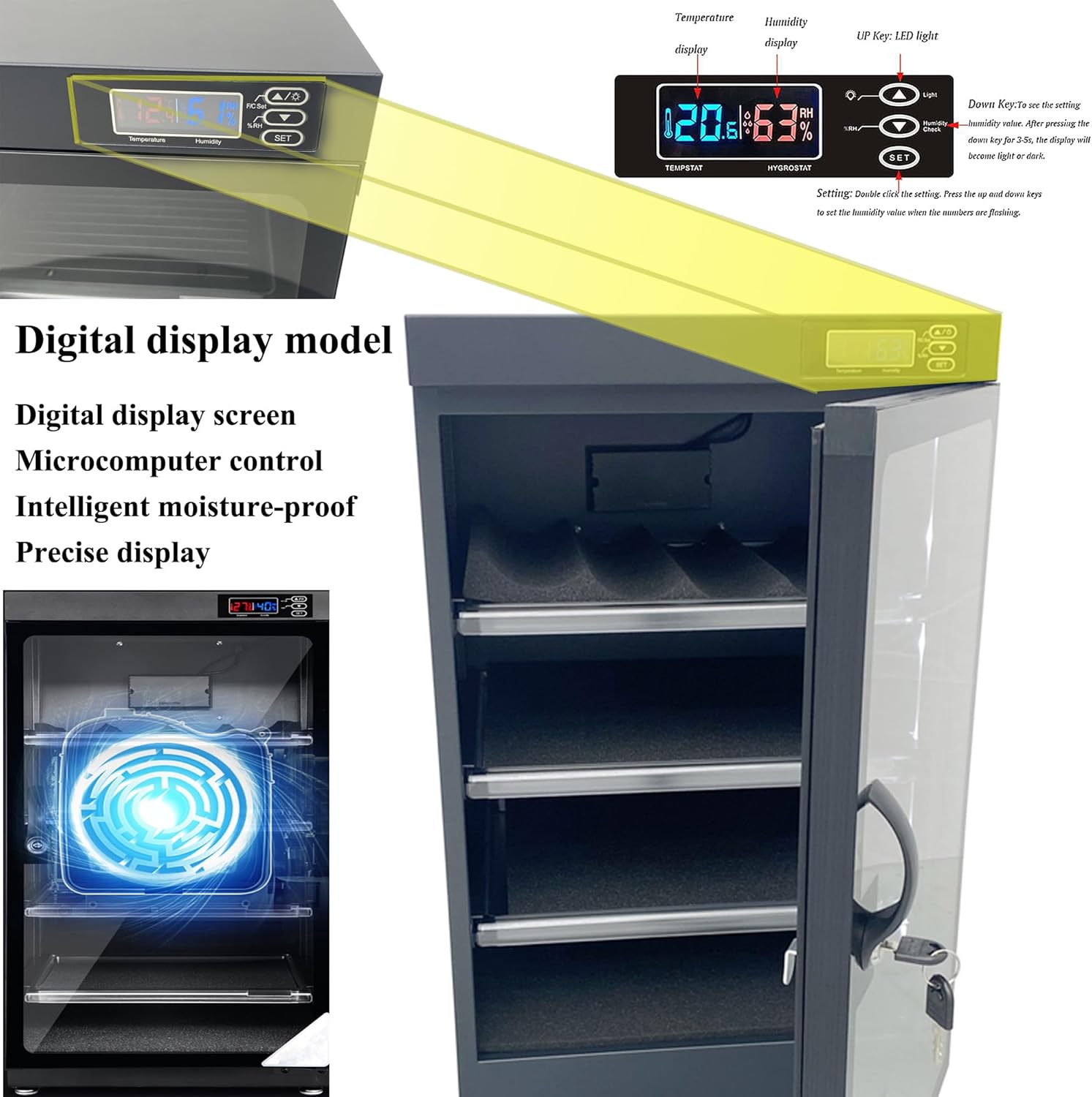 Automatic Digital Camera Dehumidify Storage 80L Dry Cabinet Box Storage 4 Layers Dry Cabinet with Tempered Glass for Camera & Lens Equipment Saving Storage Noiseless Energy Saving Cabinet