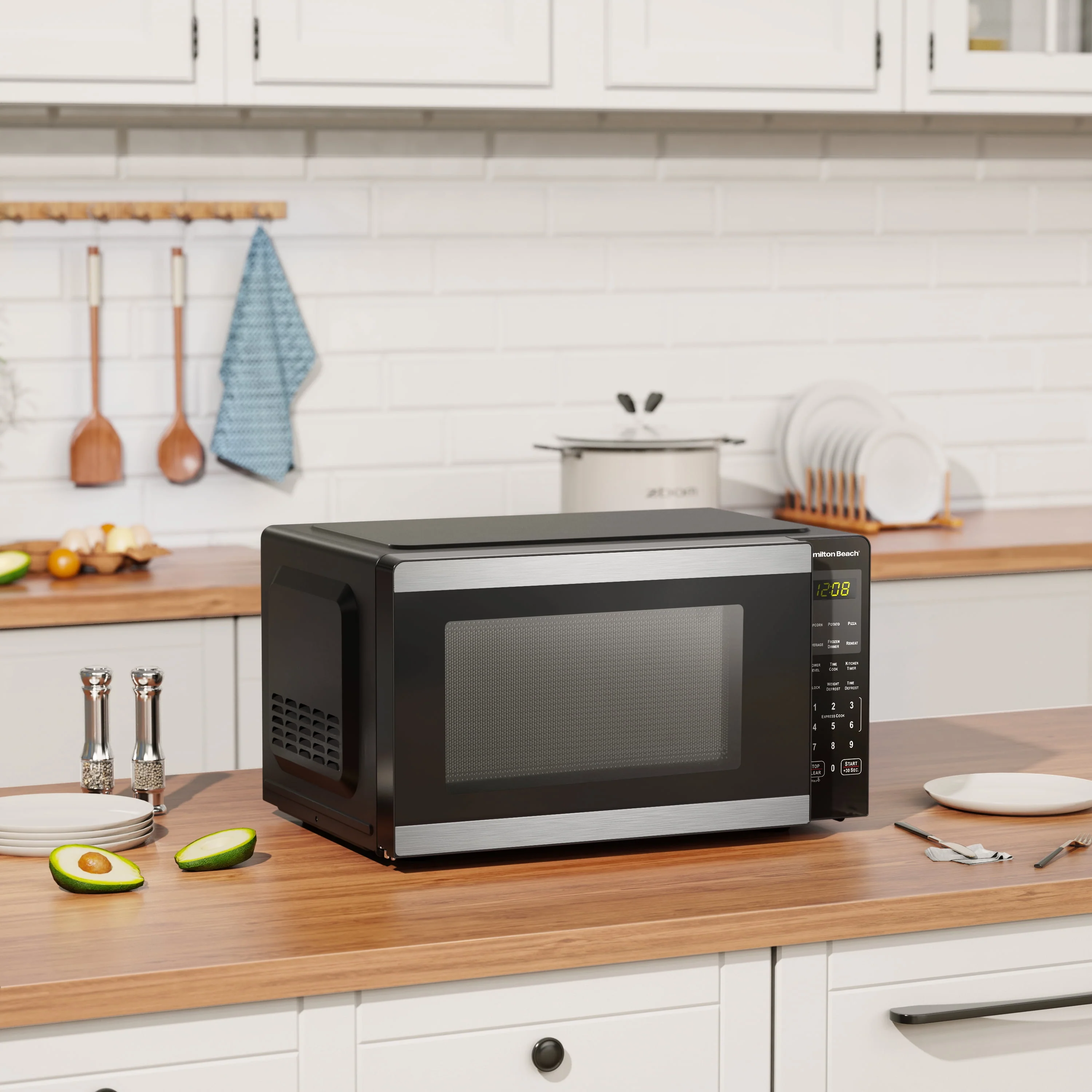 Hamilton Beach 0.9 Cu ft Countertop Microwave Oven, 900 Watts, Stainless Steel, New