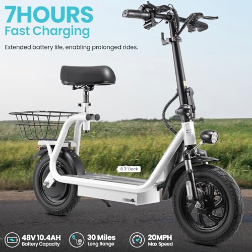 Caroma Electric Scooter with Seat,1200W Peak Motor,LED Display & 3 Speed Modes,30 Miles Max Range,Height Adjustable Seat & Foldable Electric Scooter with Basket,Front Suspension & Storage Hook
