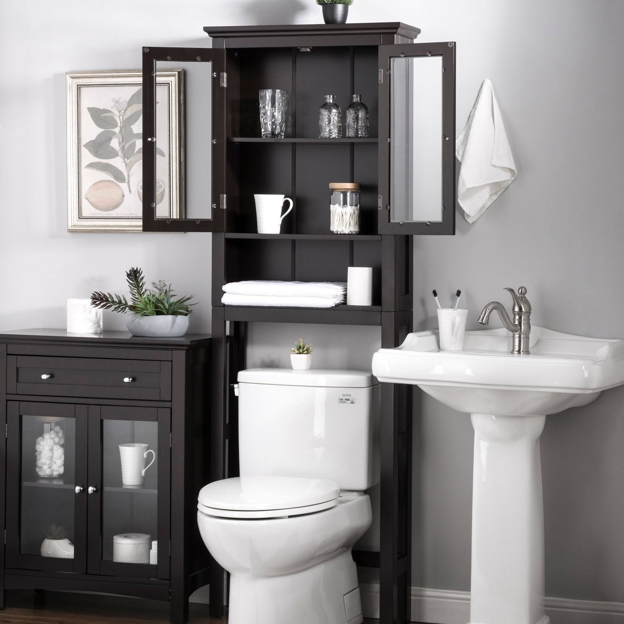 Glitzhome Bathroom Cabinet Spacesaver, Espresso (Brown)