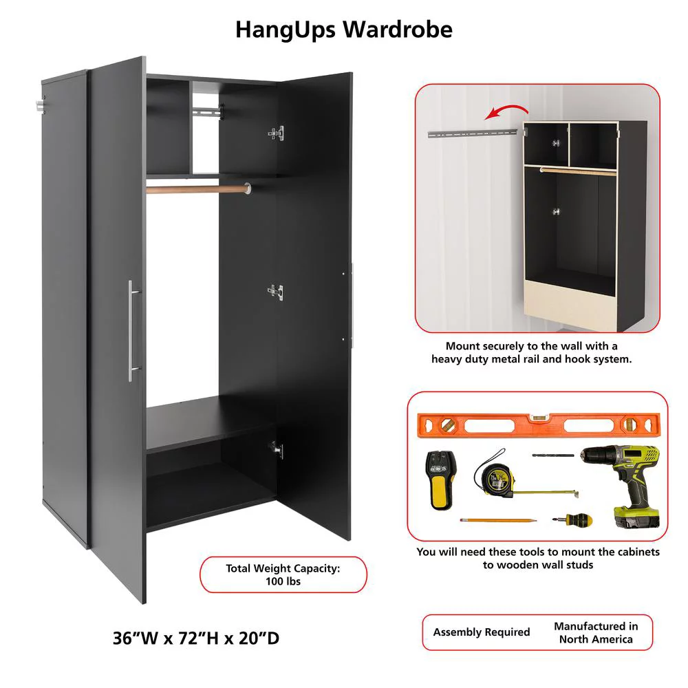 Prepac HangUps Wardrobe, Black