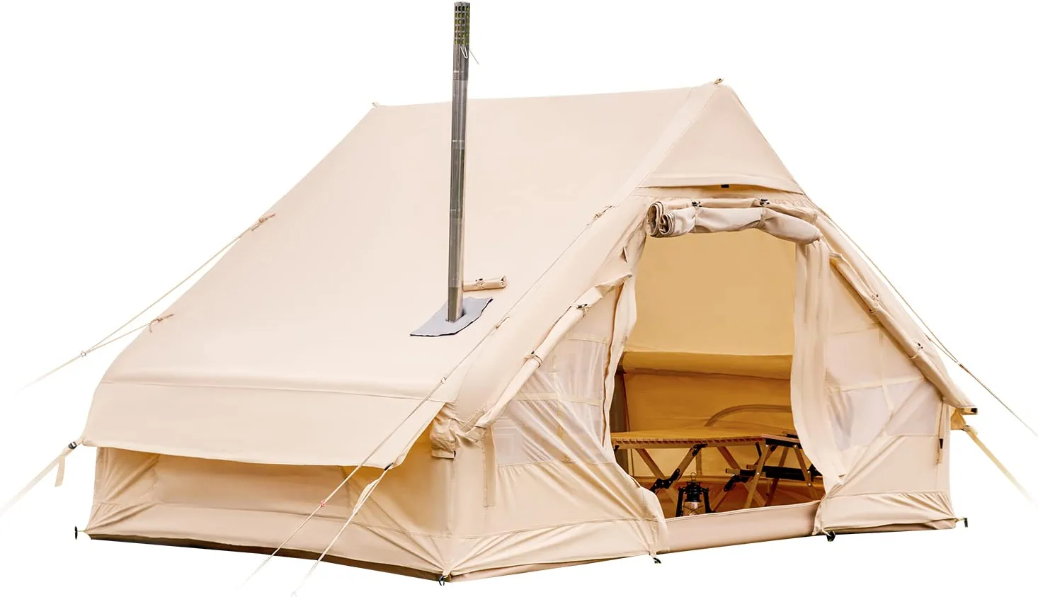 Richryce Inflatable Camping Tent with Pump, 129 SFT Cabin Tent, 4-6 Person Glamping Tents, Waterproof Windproof Outdoor Cotton Tent with Carrying Bag