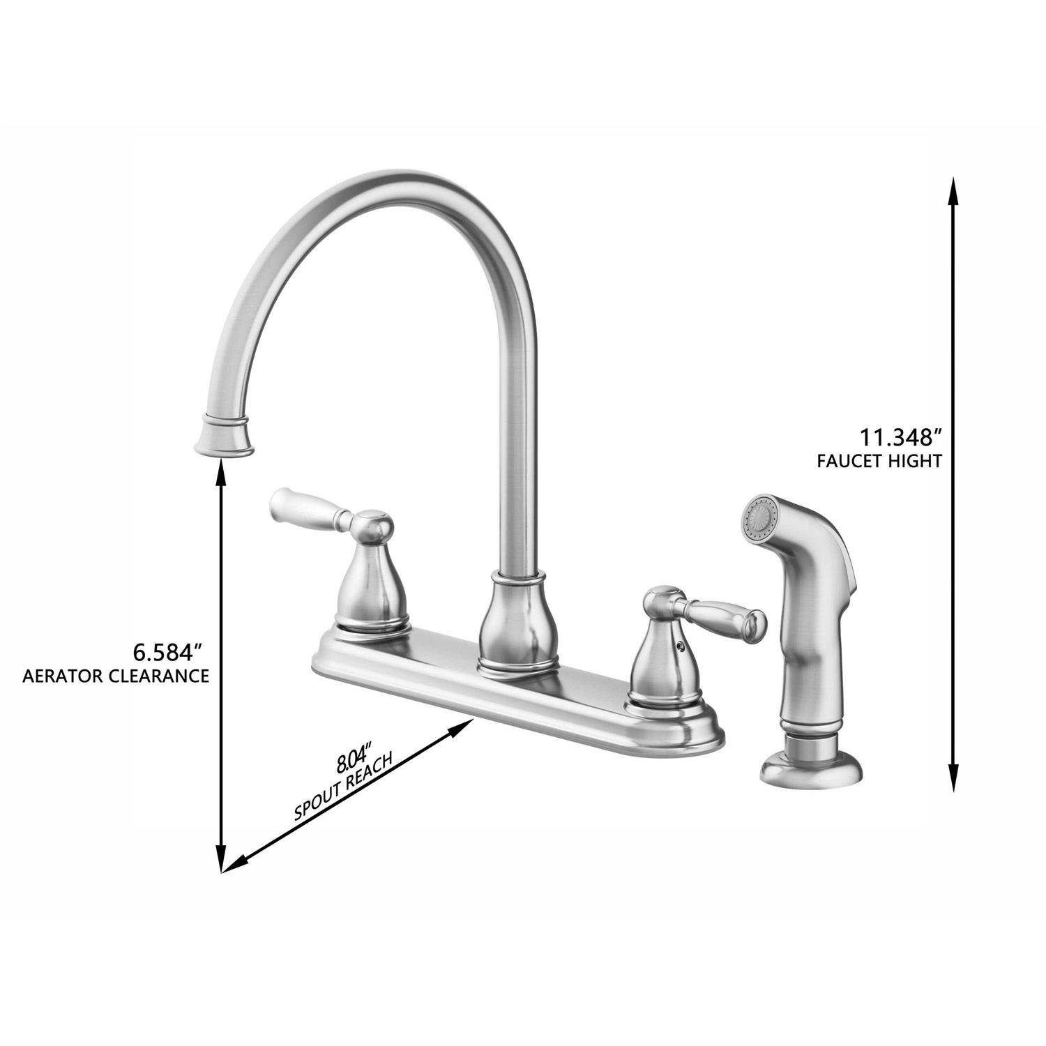 Project Source Brice Stainless Steel 2-Handle Deck-Mount High-Arc Handle Kitchen Faucet with Deck Plate 67129W-100802 - Shop Hardware Tools Online Store