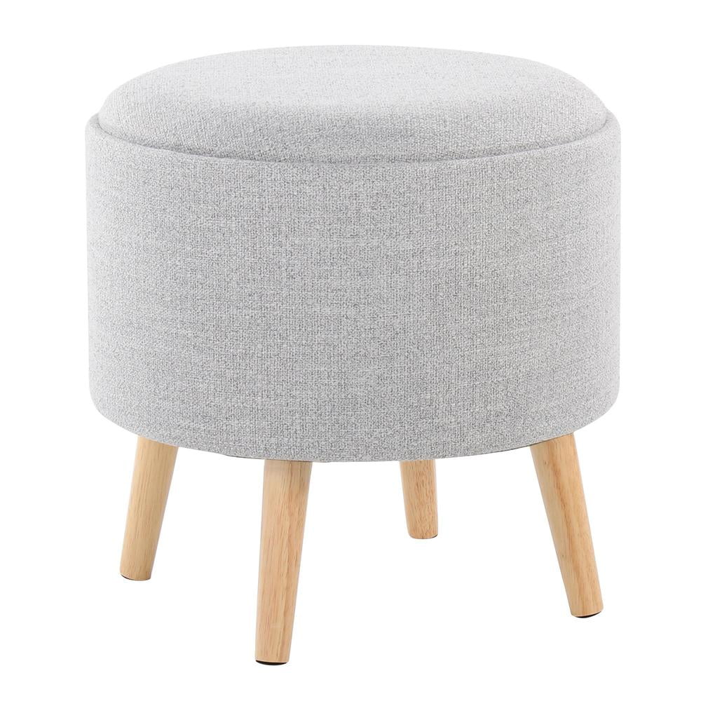 Lumisource Tray Contemporary Storage Ottoman with Matching Stool in Light Grey Fabric and Natural Wood Legs