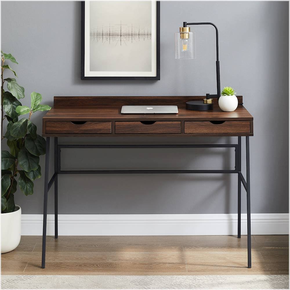 Walker Edison - Industrial Wood 3-Drawer Computer Desk - Dark Walnut
